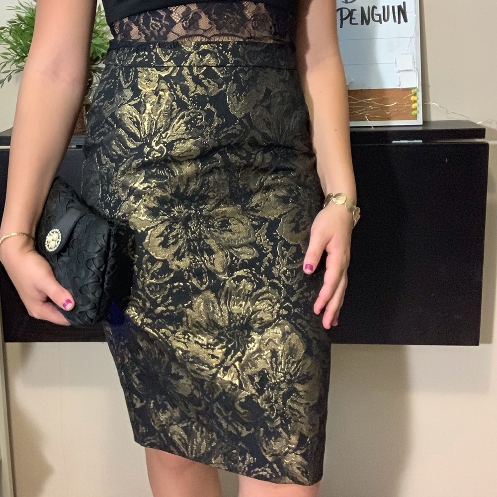 Calvin Klein floral black and gold pencil skirt